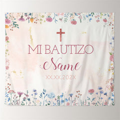 Lofaris Girl Mi Bautizo Pink Little Flower Baptism Backdrop For Deco