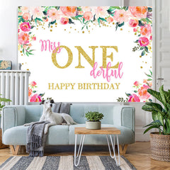 Lofaris Miss Onederful Watercolor Florals 1St Birthday Backdrop