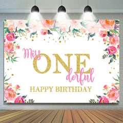 Lofaris Miss Onederful Watercolor Florals 1St Birthday Backdrop