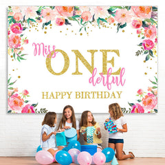 Lofaris Miss Onederful Watercolor Florals 1St Birthday Backdrop