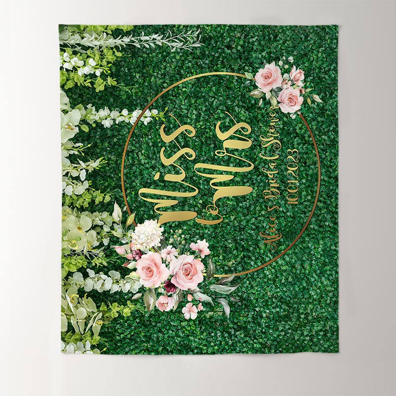 Lofaris Green Leaves With Pink Floral Bridal Shower Backdrop
