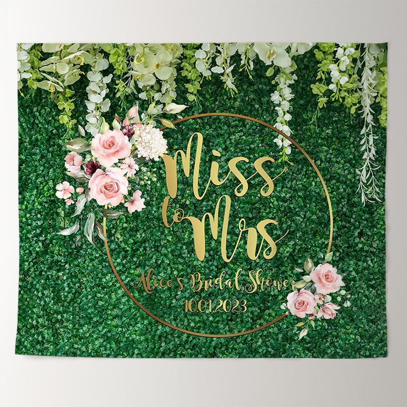 Lofaris Green Leaves With Pink Floral Bridal Shower Backdrop