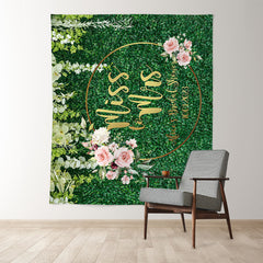 Lofaris Green Leaves With Pink Floral Bridal Shower Backdrop