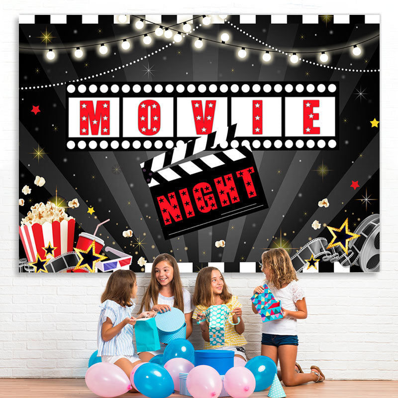 Lofaris Moive Night Black Red Lights Party Backdrop for Birthday