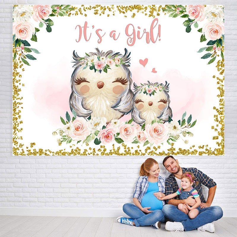 Lofaris Mother Owl and Baby floral baby shower backdrop
