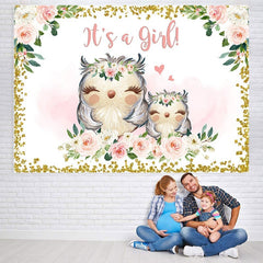 Lofaris Mother Owl and Baby floral baby shower backdrop