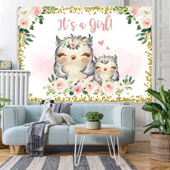 Lofaris Mother Owl and Baby floral baby shower backdrop