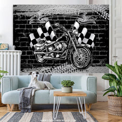 Lofaris Motorcycle With Flags Happy Birthday Backdrop For Boy