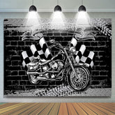 Lofaris Motorcycle With Flags Happy Birthday Backdrop For Boy