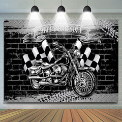 Lofaris Motorcycle With Flags Happy Birthday Backdrop For Boy