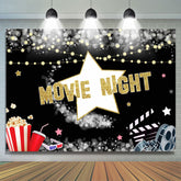 Lofaris Movie Night Black and Popcorn Bucket Birthday Backdrop