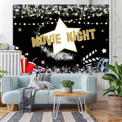 Lofaris Movie Night Black and Popcorn Bucket Birthday Backdrop