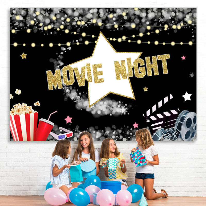 Lofaris Movie Night Black and Popcorn Bucket Birthday Backdrop
