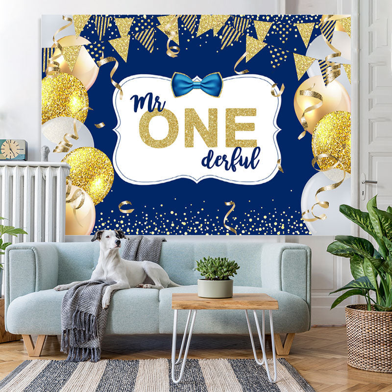 Lofaris Mr. One Derful Gold And Blue Ballon Birthday Backdrop