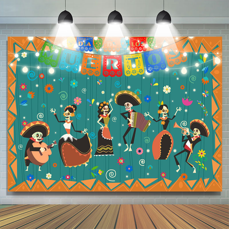 Lofaris Muertos Dancing Skeletons Mexican Fiesta Backdrop