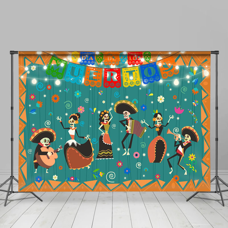 Lofaris Muertos Dancing Skeletons Mexican Fiesta Backdrop