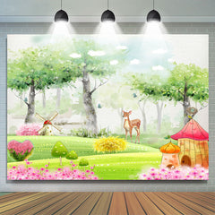 Lofaris Mushroom Forest Deer Floral Grass Spring Backdrop