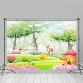 Lofaris Mushroom Forest Deer Floral Grass Spring Backdrop