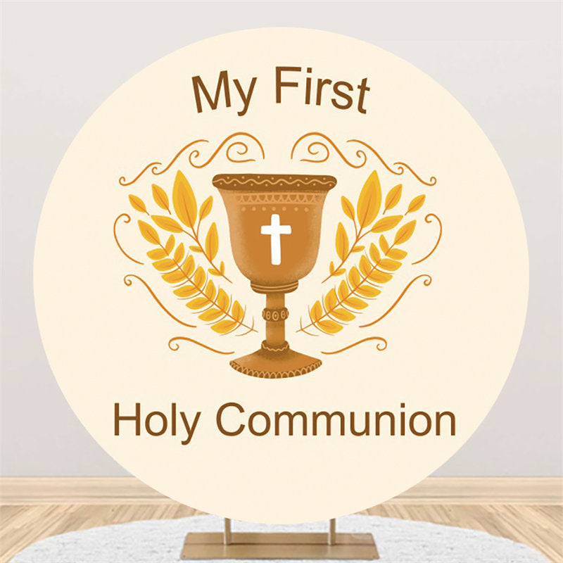 Lofaris My First Holy Communion Happy Birthday Round Backdrop