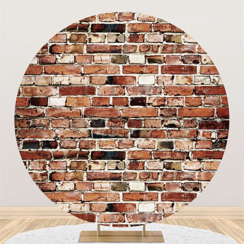 Lofaris Nature Simple Brown Bricks Round Birthday Party Backdrop