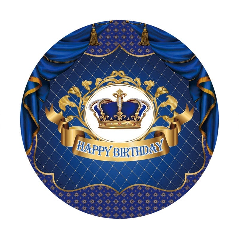 Lofaris Navy And Gold Crown Circle Happy Birthday Backdrop
