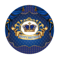 Lofaris Navy And Gold Crown Circle Happy Birthday Backdrop