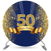 Lofaris Navy Blue And Brown Ribbion 50Th Birthday Round Backdrop
