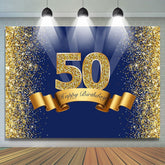 Lofaris Navy Blue and Gold Happy 50th Birthday Party Backdrop
