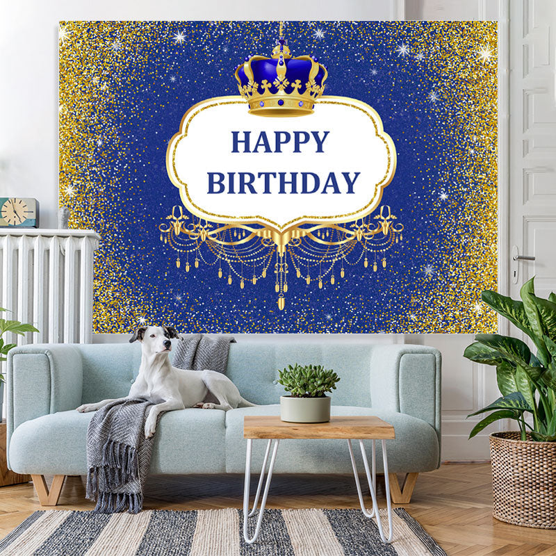 Lofaris Navy Blue and Golden Bokeh Glitter Birthday Backdrop