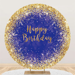 Lofaris Navy Blue And Golden Circle Happy Birthday Backdrop
