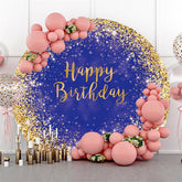 Lofaris Navy Blue And Golden Circle Happy Birthday Backdrop