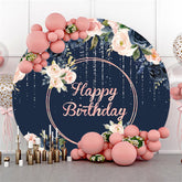 Lofaris Navy Blue And Light Pink Flower Birthday Circle Backdrop