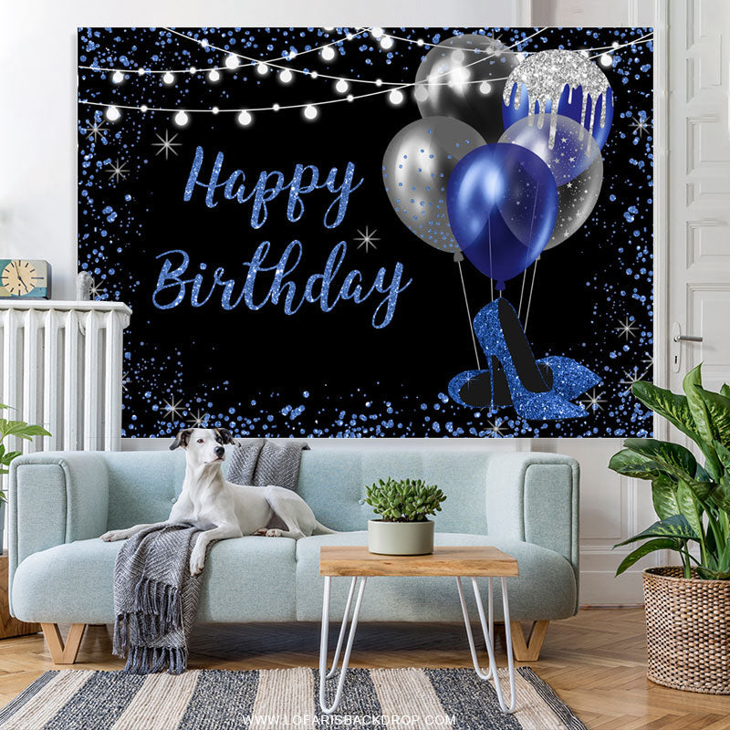 Lofaris Navy Blue And Silver Glitter Balloons Birthday Backdrop