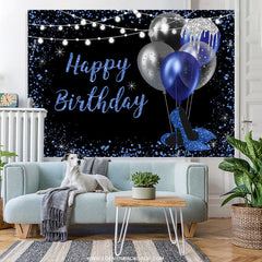 Lofaris Navy Blue And Silver Glitter Balloons Birthday Backdrop