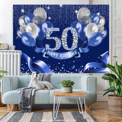 Lofaris Navy Blue Balloon Ribbion Happy 50Th Birthday Backdrop
