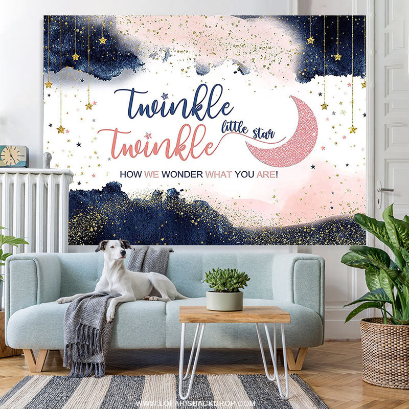 Lofaris Navy Blue Blush Pink Twinkle Little Star Gender Reveal Backdrop