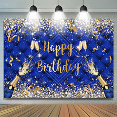 Lofaris Navy Blue Champagne Ribbion Happy Birthday Backdrop