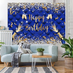 Lofaris Navy Blue Champagne Ribbion Happy Birthday Backdrop