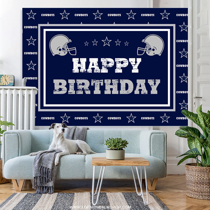 Lofaris Navy Blue Cowboy Football Happy Birthday Backdrop