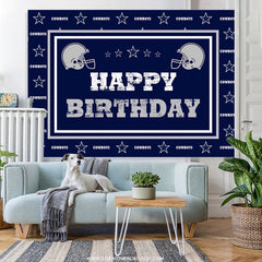 Lofaris Navy Blue Cowboy Football Happy Birthday Backdrop