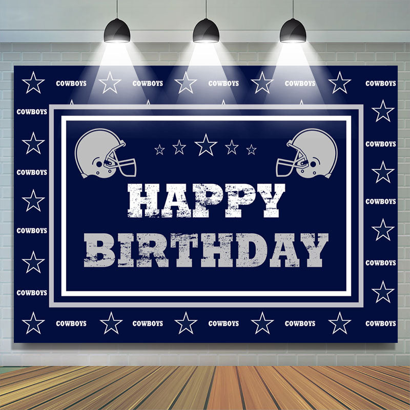 Lofaris Navy Blue Cowboy Football Happy Birthday Backdrop