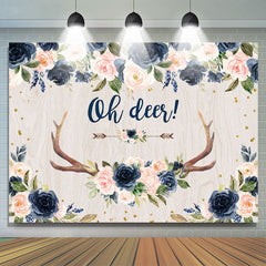 Lofaris Navy Blue Floral Oh Deer Flower Baby Shower Backdrop