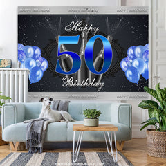 Lofaris Navy Blue Glitter Balloons Happy 50th Birthday Backdrop