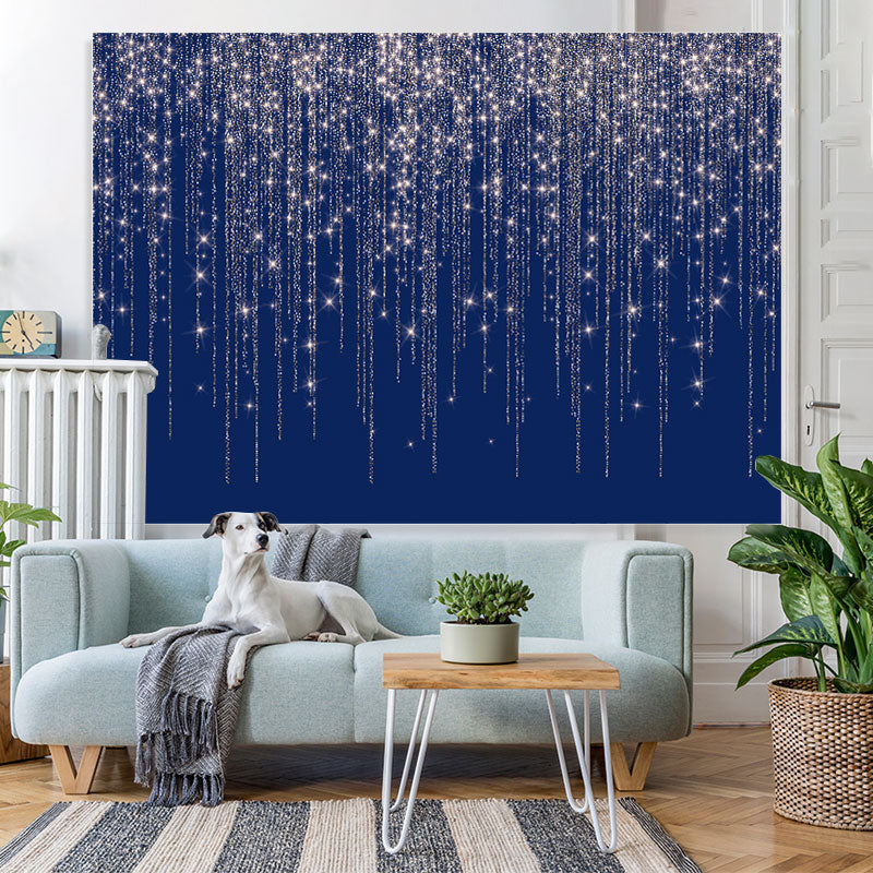 Lofaris Navy Blue Glitter Silver Bar Happy Birthday Backdrop