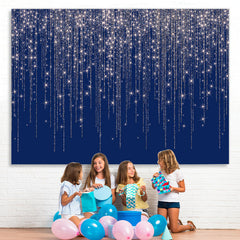 Lofaris Navy Blue Glitter Silver Bar Happy Birthday Backdrop
