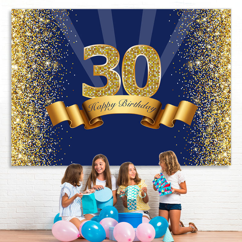 Lofaris Navy Blue Gold Bokeh Happy 30th Birthday Backdrop