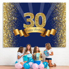 Lofaris Navy Blue Gold Bokeh Happy 30th Birthday Backdrop