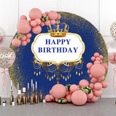 Lofaris Navy Blue Gold Crown Circle Happy Birthday Backdrop