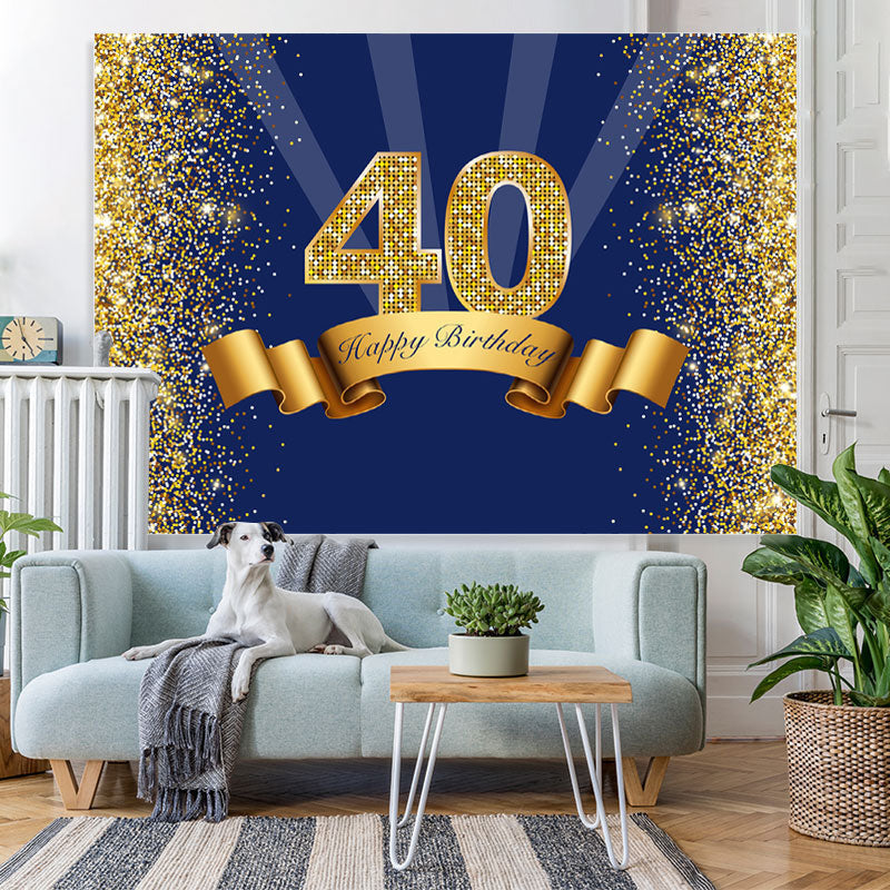 Lofaris Navy Blue Golden Glitter Happy 40Th Birthday Backdrop