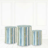 Lofaris Navy Blue Green Plinth Cover Wood Block Pattern Cake Table